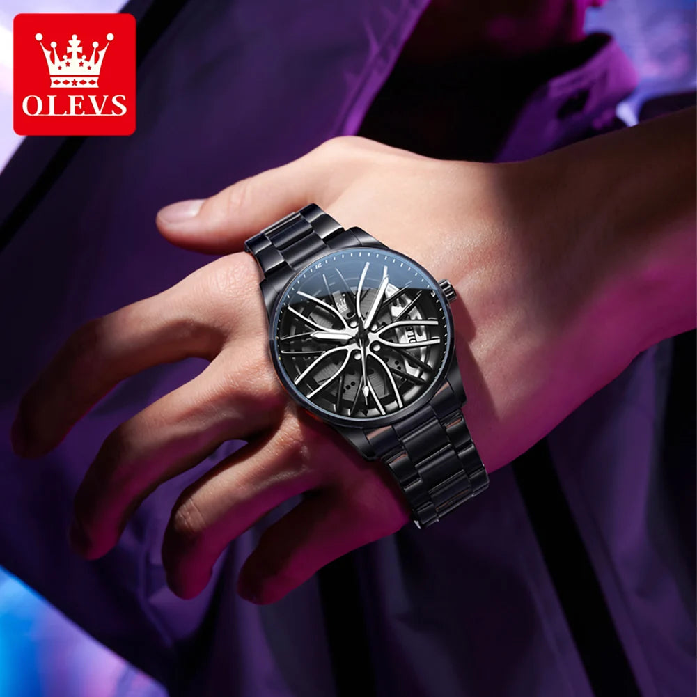 OLEVS 360° Rotary Dial Quartz Watch – Montre Homme Sport Lumineuse Étanche