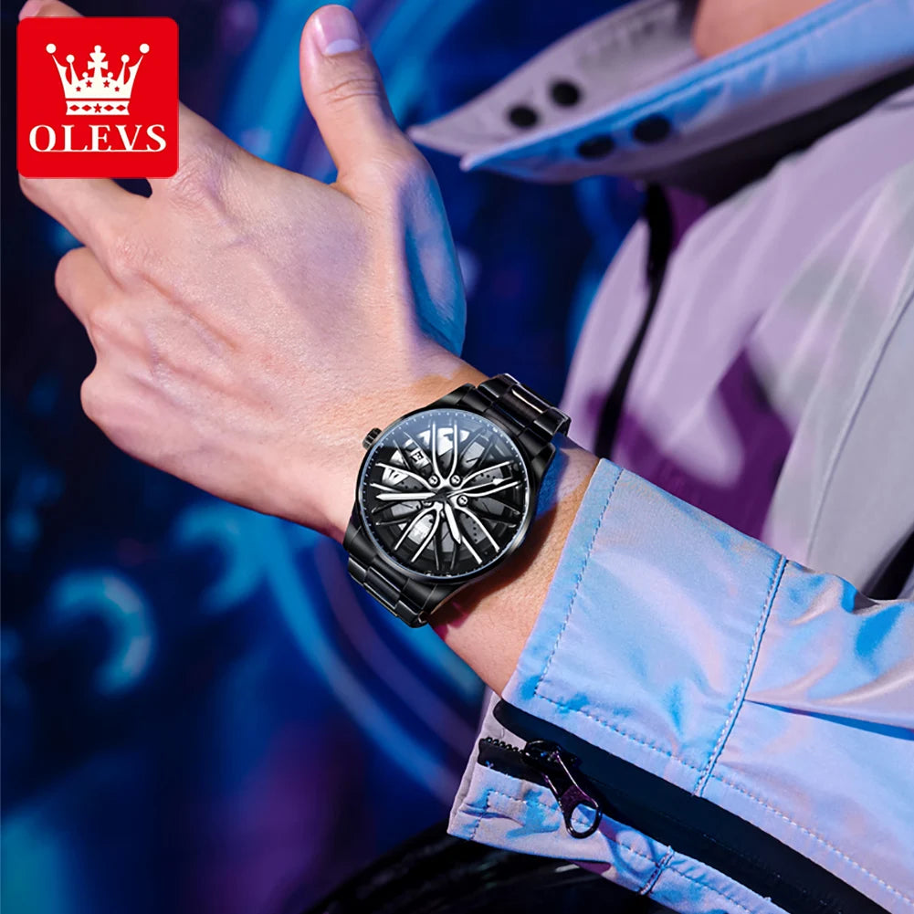 OLEVS 360° Rotary Dial Quartz Watch – Montre Homme Sport Lumineuse Étanche