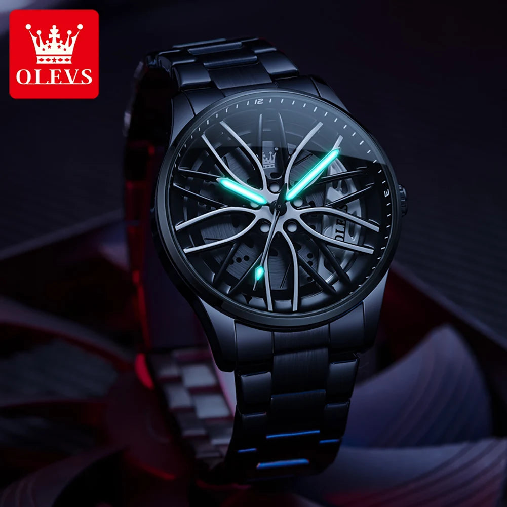 OLEVS 360° Rotary Dial Quartz Watch – Montre Homme Sport Lumineuse Étanche