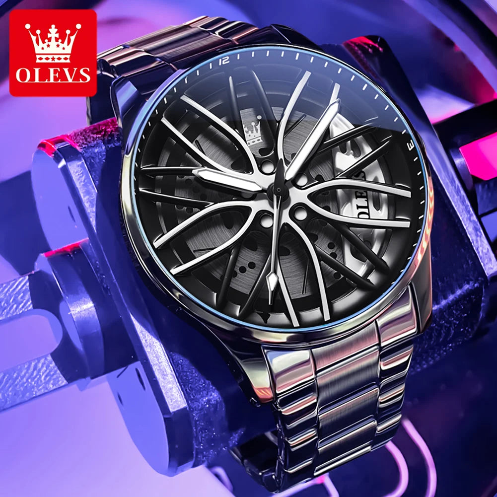 OLEVS 360° Rotary Dial Quartz Watch – Montre Homme Sport Lumineuse Étanche