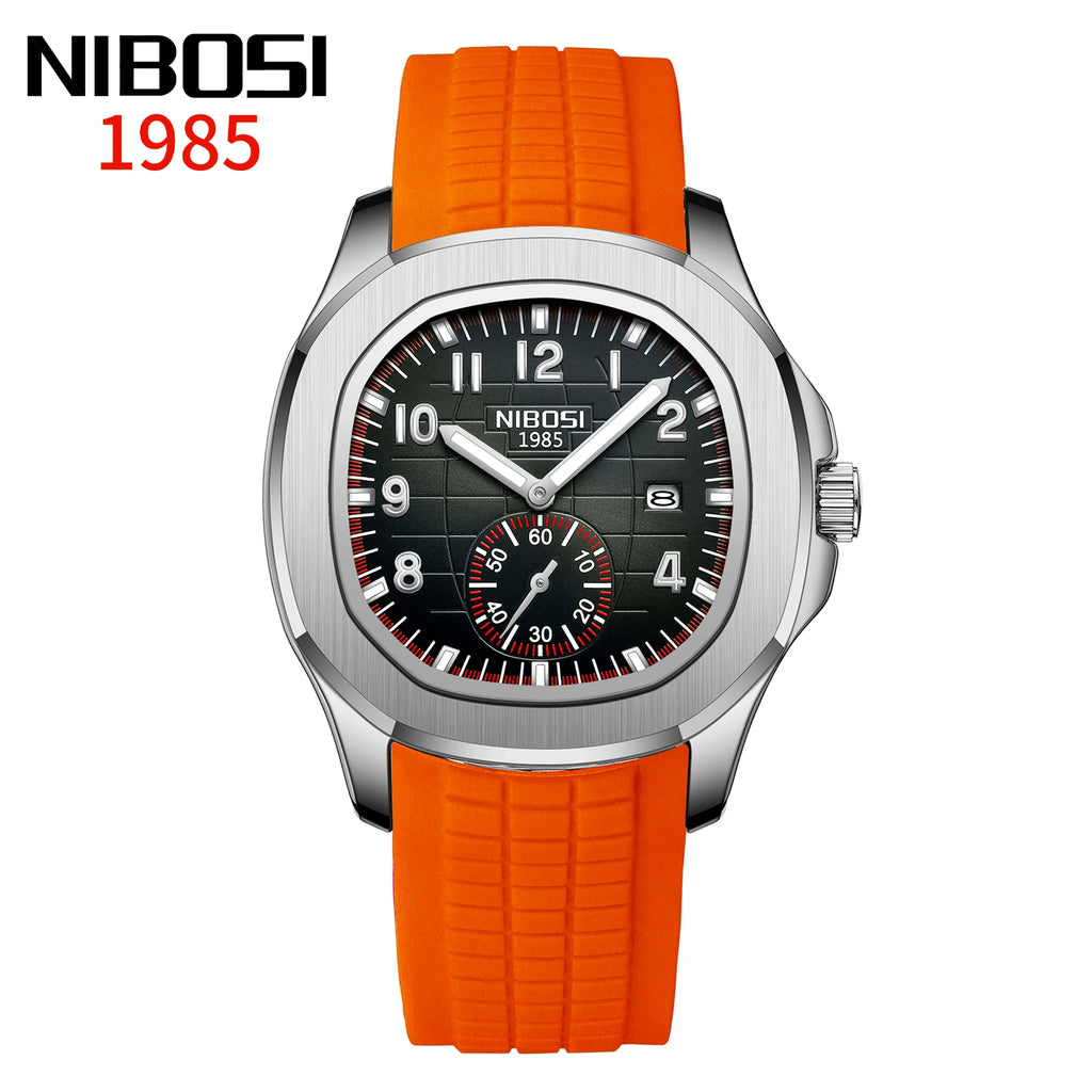 NIBOSI Luxury Watch Business 30ATM Waterproof Male Clock Luminous Date Stainless Steel Square Quartz Men Watches reloj hombre