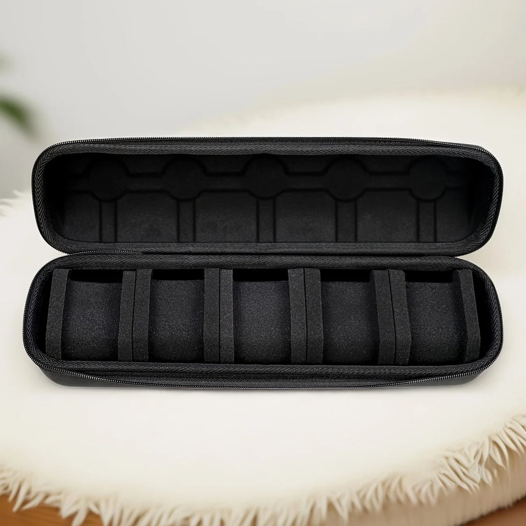 Executive Travel Watch Case – 5-Slot Hard Shell Organizer with Luxury Cushion Inserts (Black)