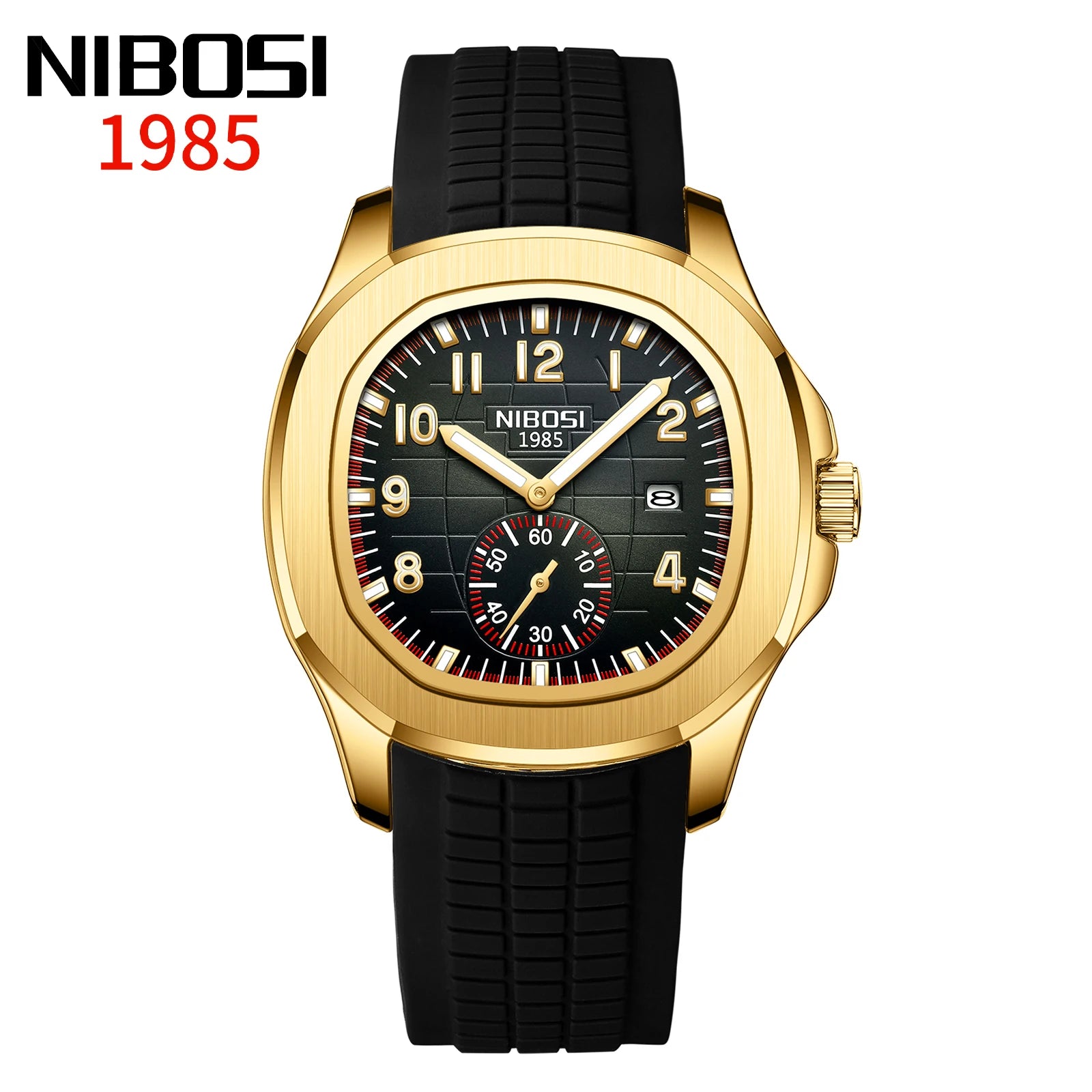 NIBOSI Luxury Watch Business 30ATM Waterproof Male Clock Luminous Date Stainless Steel Square Quartz Men Watches reloj hombre
