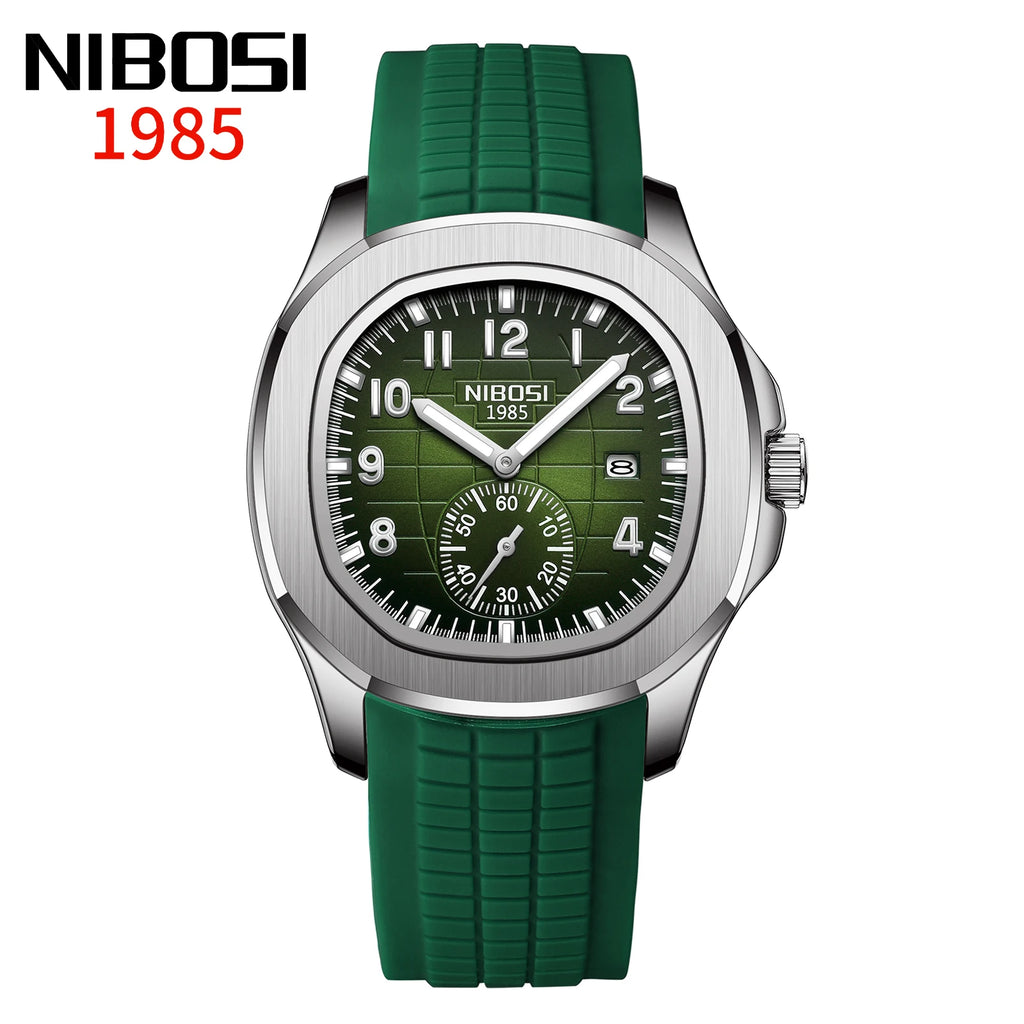 NIBOSI Luxury Watch Business 30ATM Waterproof Male Clock Luminous Date Stainless Steel Square Quartz Men Watches reloj hombre