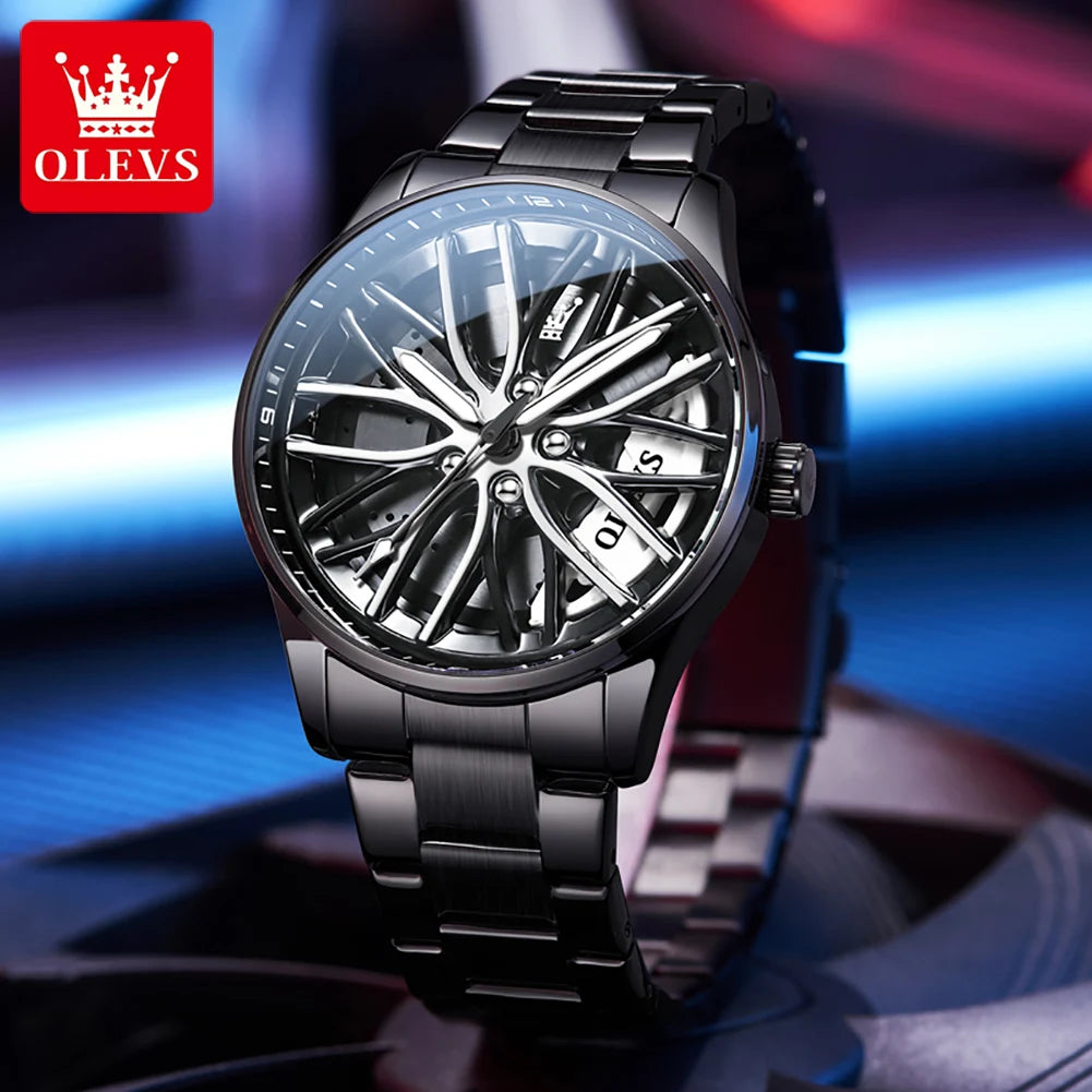 OLEVS 360° Rotary Dial Quartz Watch – Montre Homme Sport Lumineuse Étanche