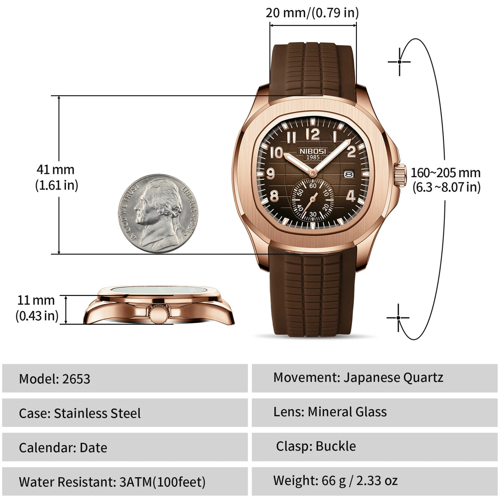 NIBOSI Luxury Watch Business 30ATM Waterproof Male Clock Luminous Date Stainless Steel Square Quartz Men Watches reloj hombre
