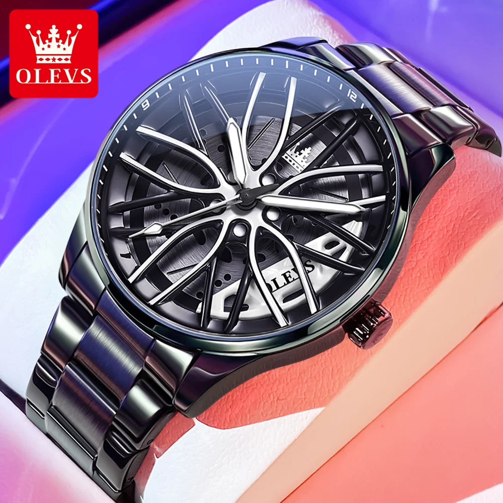 OLEVS 360° Rotary Dial Quartz Watch – Montre Homme Sport Lumineuse Étanche