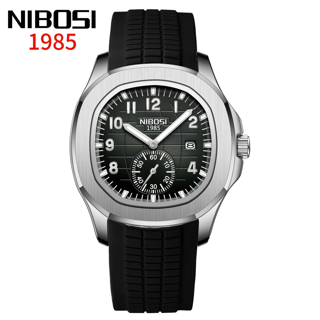 NIBOSI Luxury Watch Business 30ATM Waterproof Male Clock Luminous Date Stainless Steel Square Quartz Men Watches reloj hombre